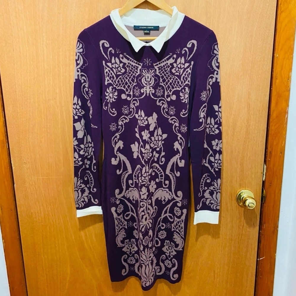 Unknown Brand Purple Floral Mini Dress with White Collar